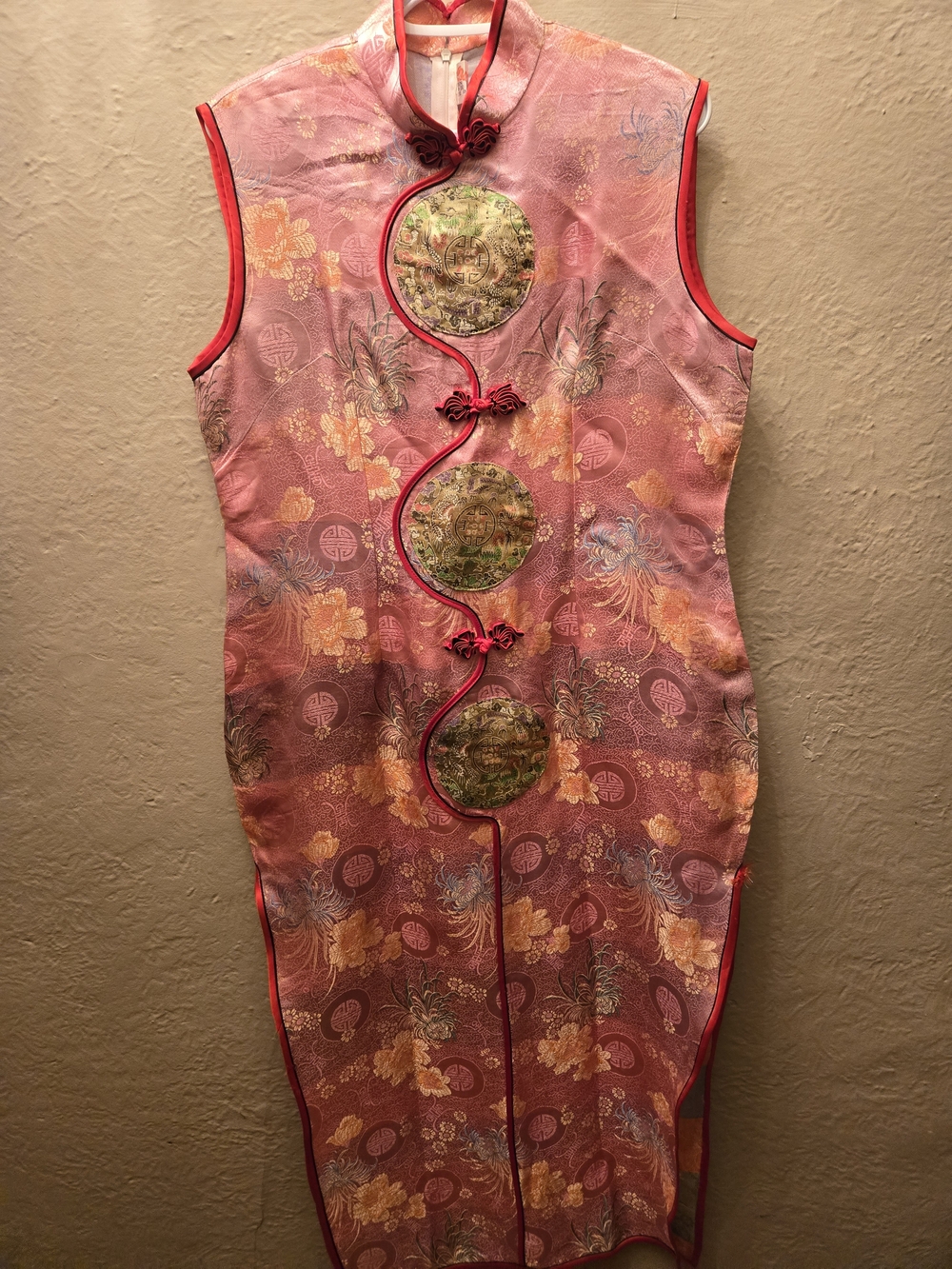 Vintage Pink Brocade Cheongsam Qipao Dress Floral Asian Size L